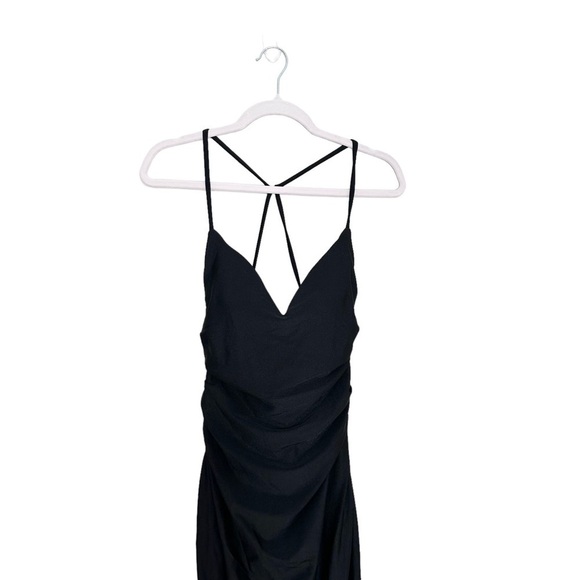 La Femme Size 6 Black Cross Back Satin Jersey Trumpet Gown - Picture 3 of 8